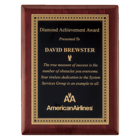 Rosewood Piano Finish Plaque with Gold Border Black 9" x 12" Airflyte Premium LaserFX Plate