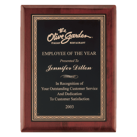 Rosewood Piano Finish Plaque wtih Gold Border Black Laserable Brass 8" x 10 1/2" Airflyte Premium Plate