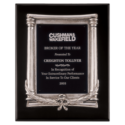 10 1/2" x 13" Black Piano Finish Plaque, Antique Silver Frame Casting & Black Aluminum Plate