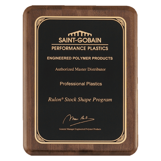 Walnut Piano Finish Plaque with Gold 9" x 12" Airflyte Premium Florentine Border LaserFX Plate