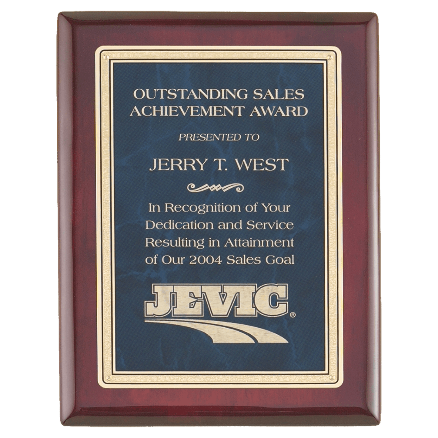 7" x 9" Rosewood Piano Finish Plaque with a Sapphire Marble/Gold FlorentineDesign LaserFX Plate