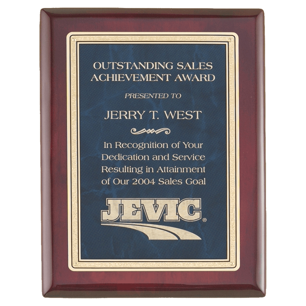 Rosewood Piano Finish Plaque with a Sapphire Marble/Gold 10 1/2" x 13" Florentine Design LaserFX Plate