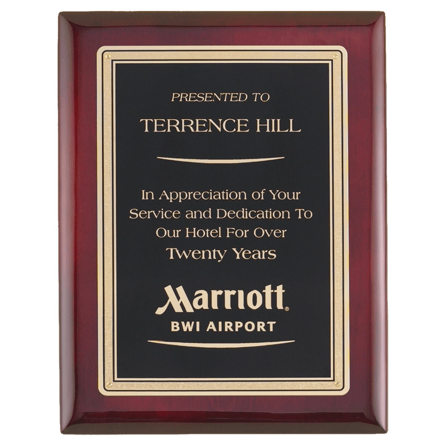 Rosewood Piano Finish Plaque with Gold Border Black 3 Airflyte Premium LaserFX Plate