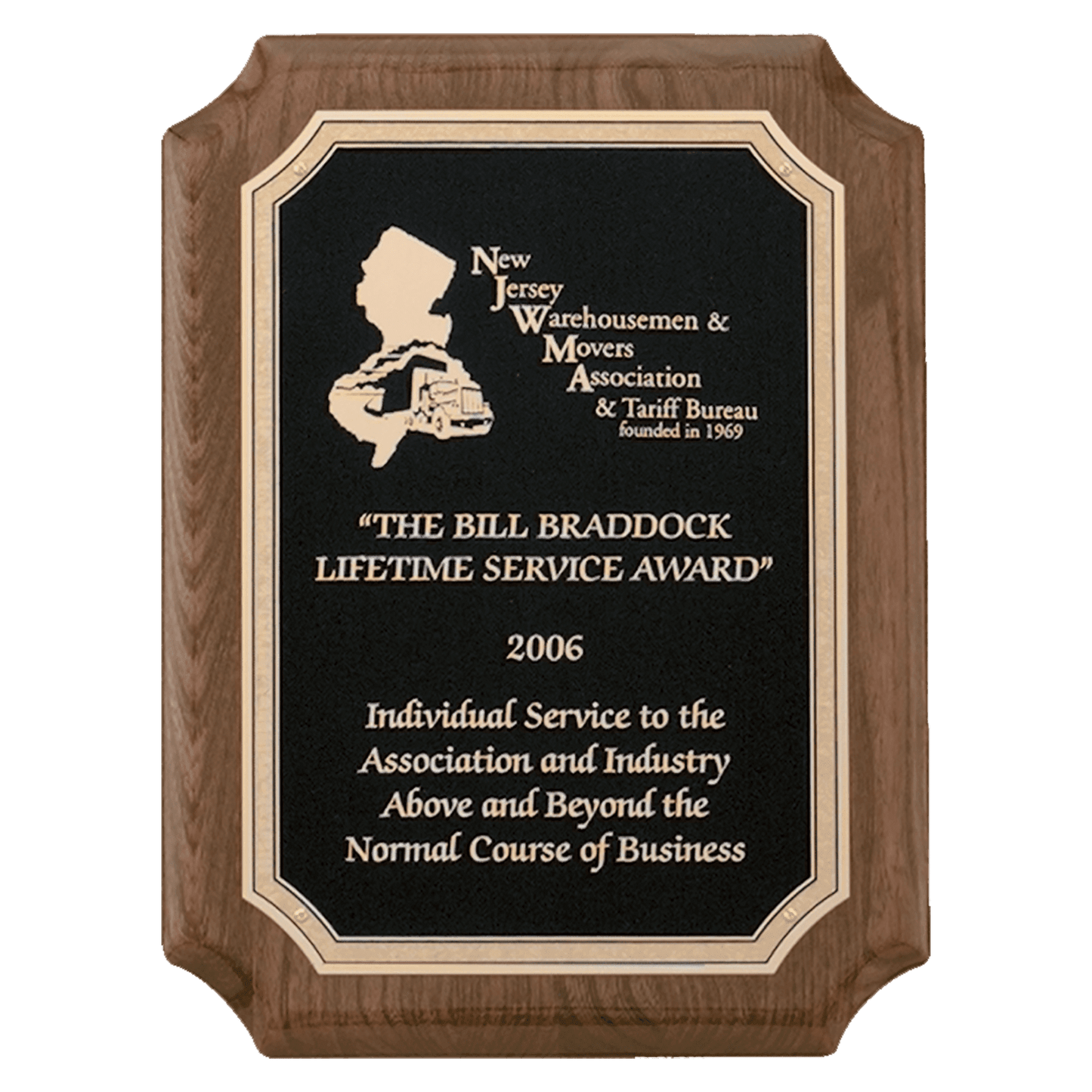 Walnut Piano Finish Plaque with Gold Florentine Border Textured Black 7" x 9" Airflyte Premium LaserFX Plate