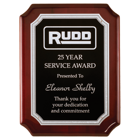 7" x 9" Rosewood High Gloss Plaque with Silver Florentine Border Black Textured Laserable Aluminum Plate