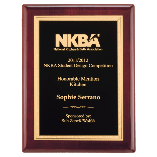 Rosewood Piano Finish Plaque with Textured Black/Gold 9" x 12" Airflyte Florentine Border LaserFX Plate