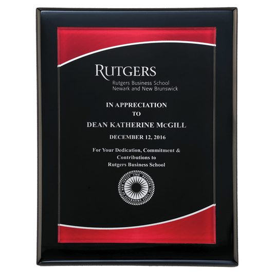 9" x 12" Airflyte Black Piano Finish Plaque with Red Border Acrylic Plate