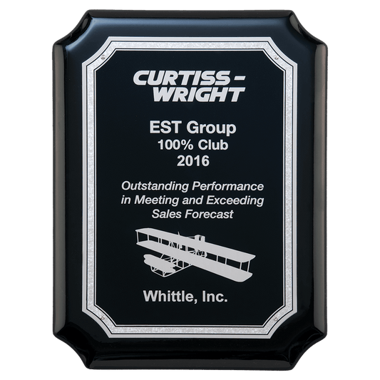 9" X 12" Black High Gloss Plaque with Black Silver Florentine Border Laserable Aluminum Plate