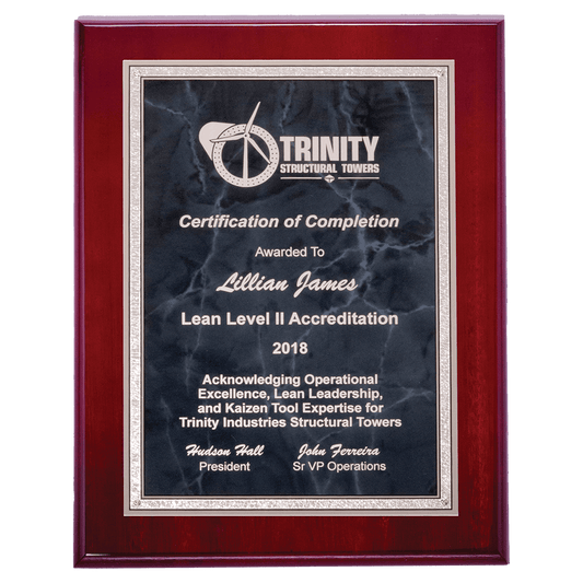 Rosewood High Gloss Plaque with Gray Marble/Silver 8" x 10" Airflyte Florentine Border Plate