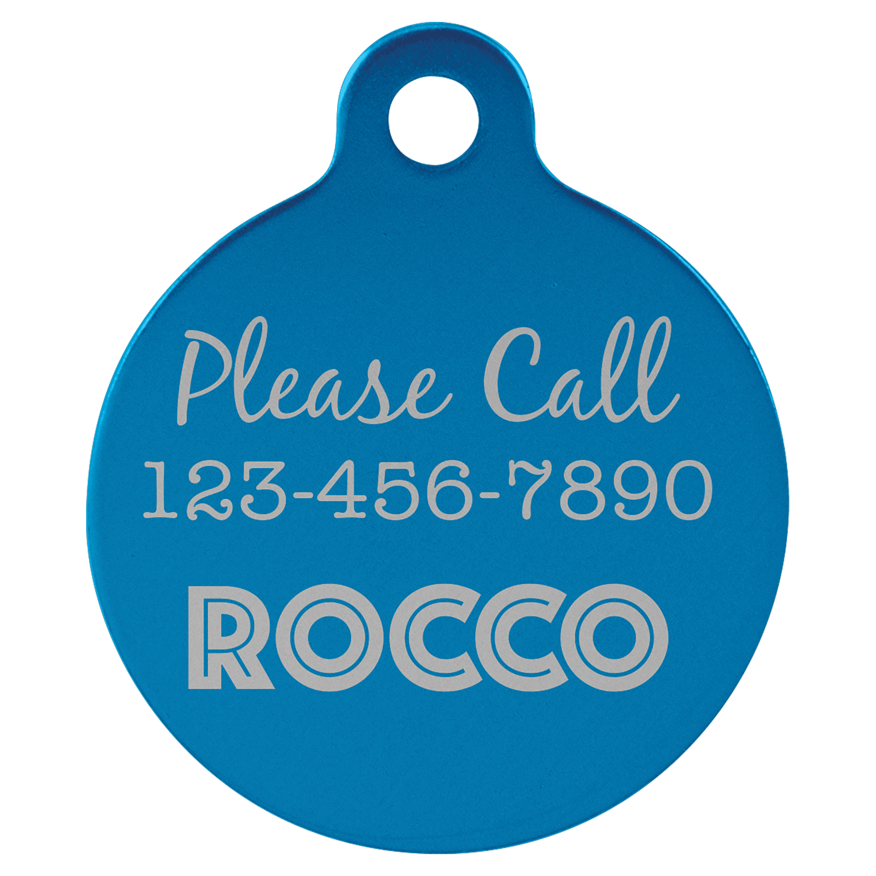 Blue 1 1/4" Laserable Anodized Aluminum Round Pet Tag with Tab