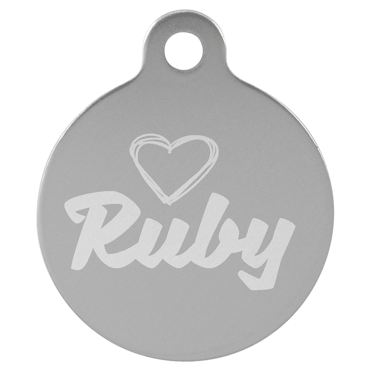 Silver 1 1/4" Laserable Anodized Aluminum Round Pet Tag with Tab
