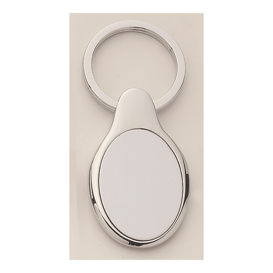 1 1/2" x 3" Polished Silver Key Ring with Matte Silver Engravable Insert