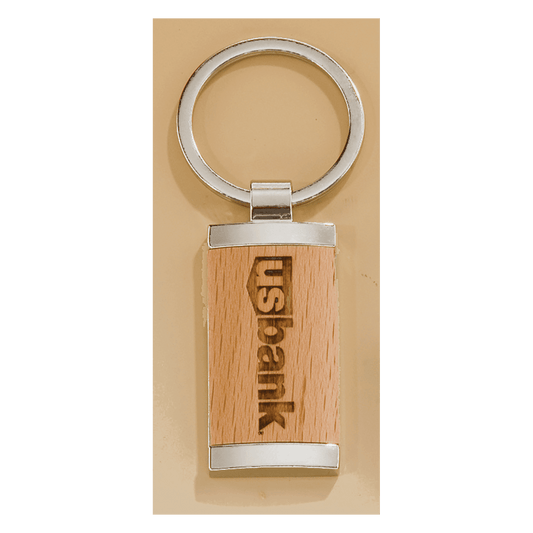 7/8" x 1 1/4" Rectangle Silver Key Ring with Maplewood Insert