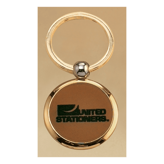 1 1/2" Diameter Gold Key Ring with Leather Front, Brass Back