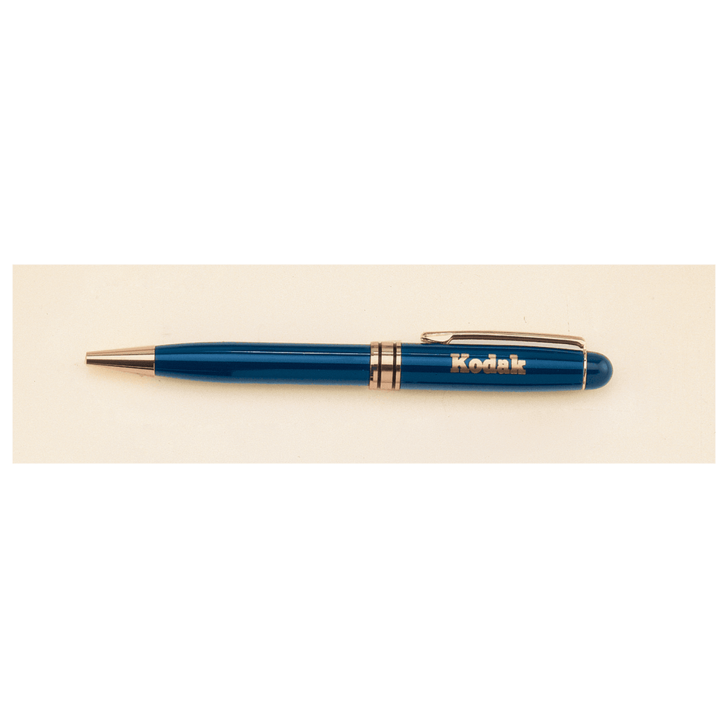 Blue Brass Pen with Clear 5 1/4" Plastic Pen Case