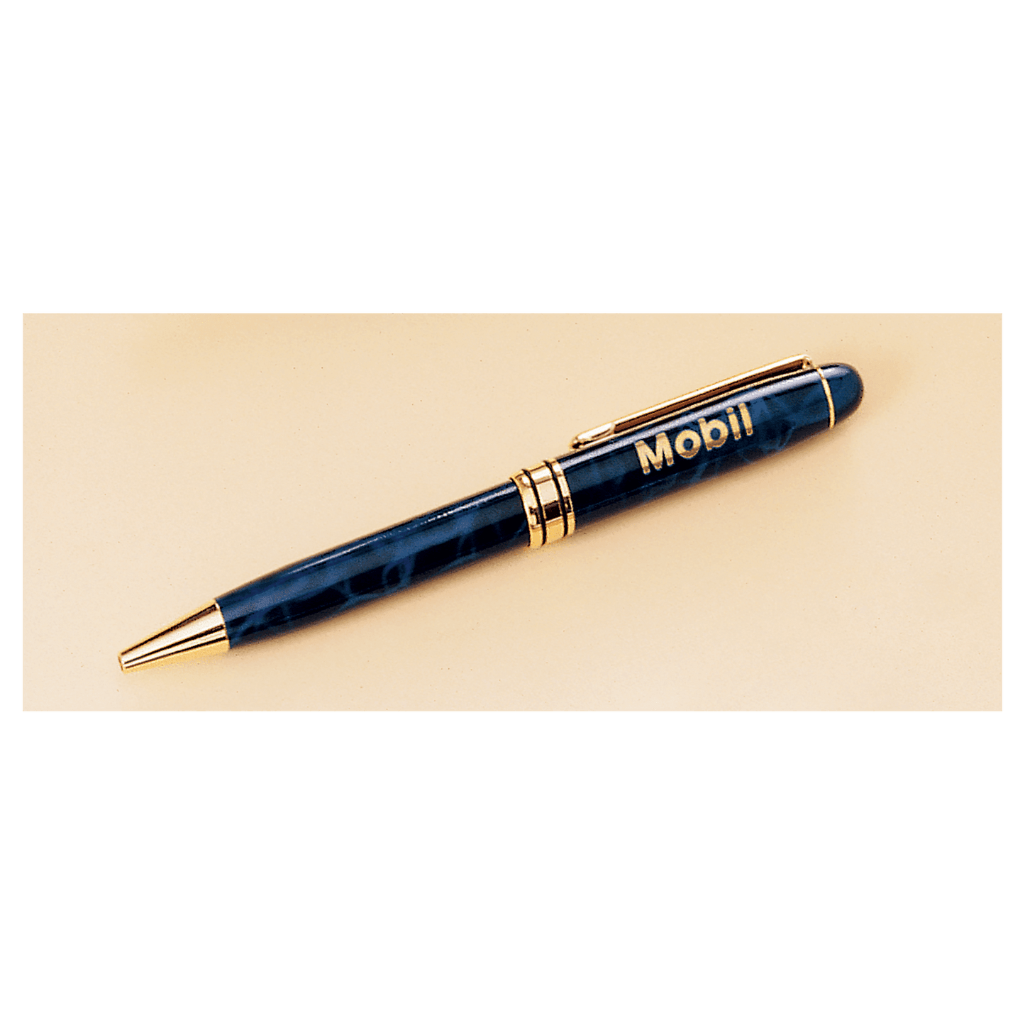 Blue Marble Brass Pen with Clear 5 1/4" Plastic Pen Case