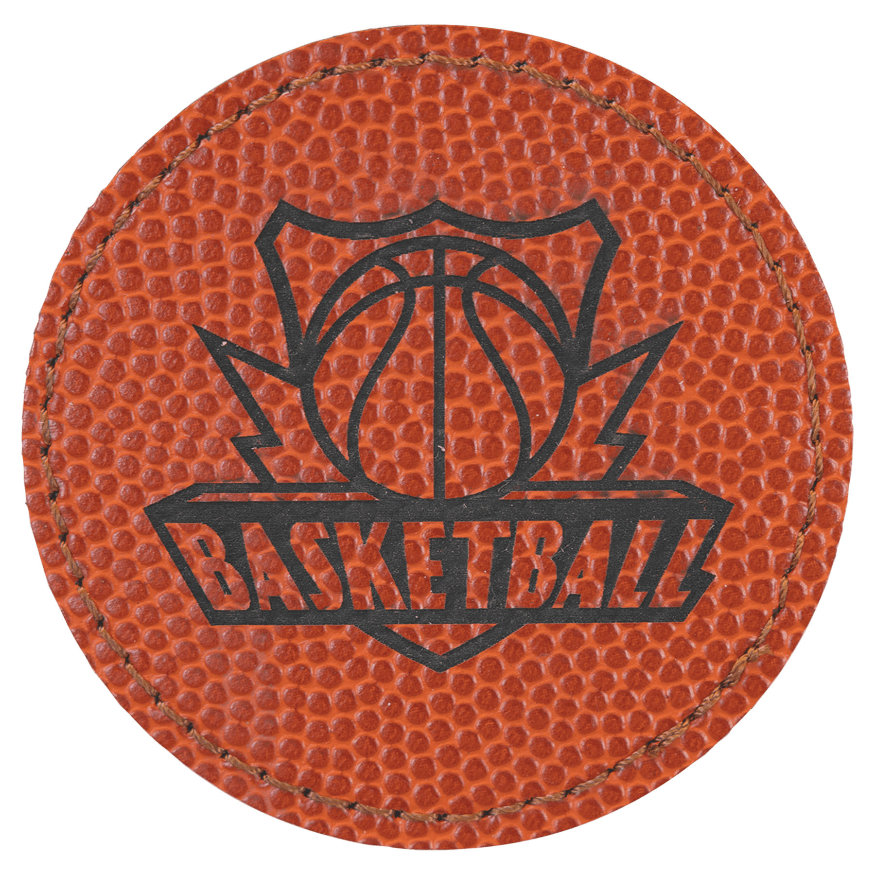 Basketball 2 1/2" Round Laserable Leatherette Patch with Adhesive