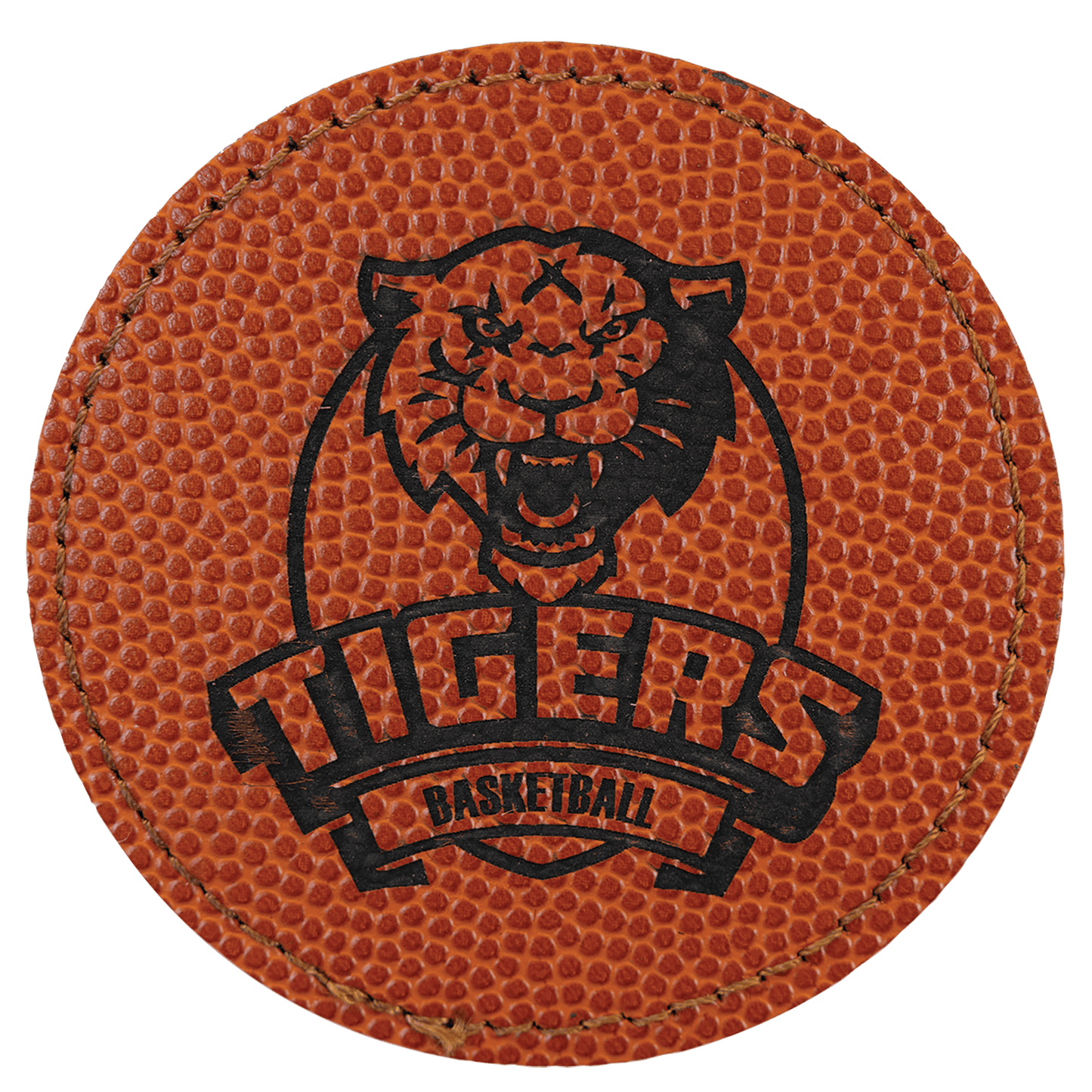 Basketball 3" Round Laserable Leatherette Patch with Adhesive