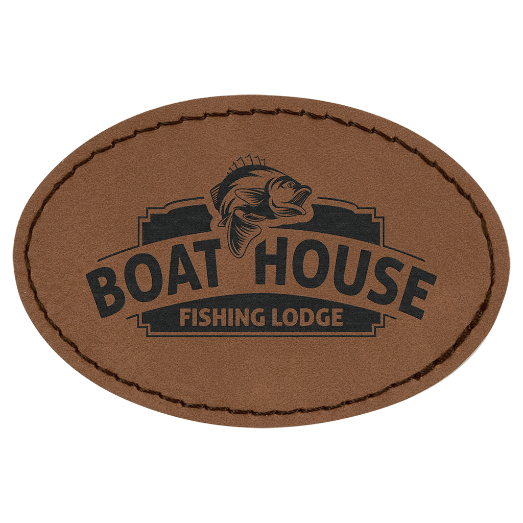 Dark Brown 3" x 2" Oval Laserable Leatherette Patch with Adhesive
