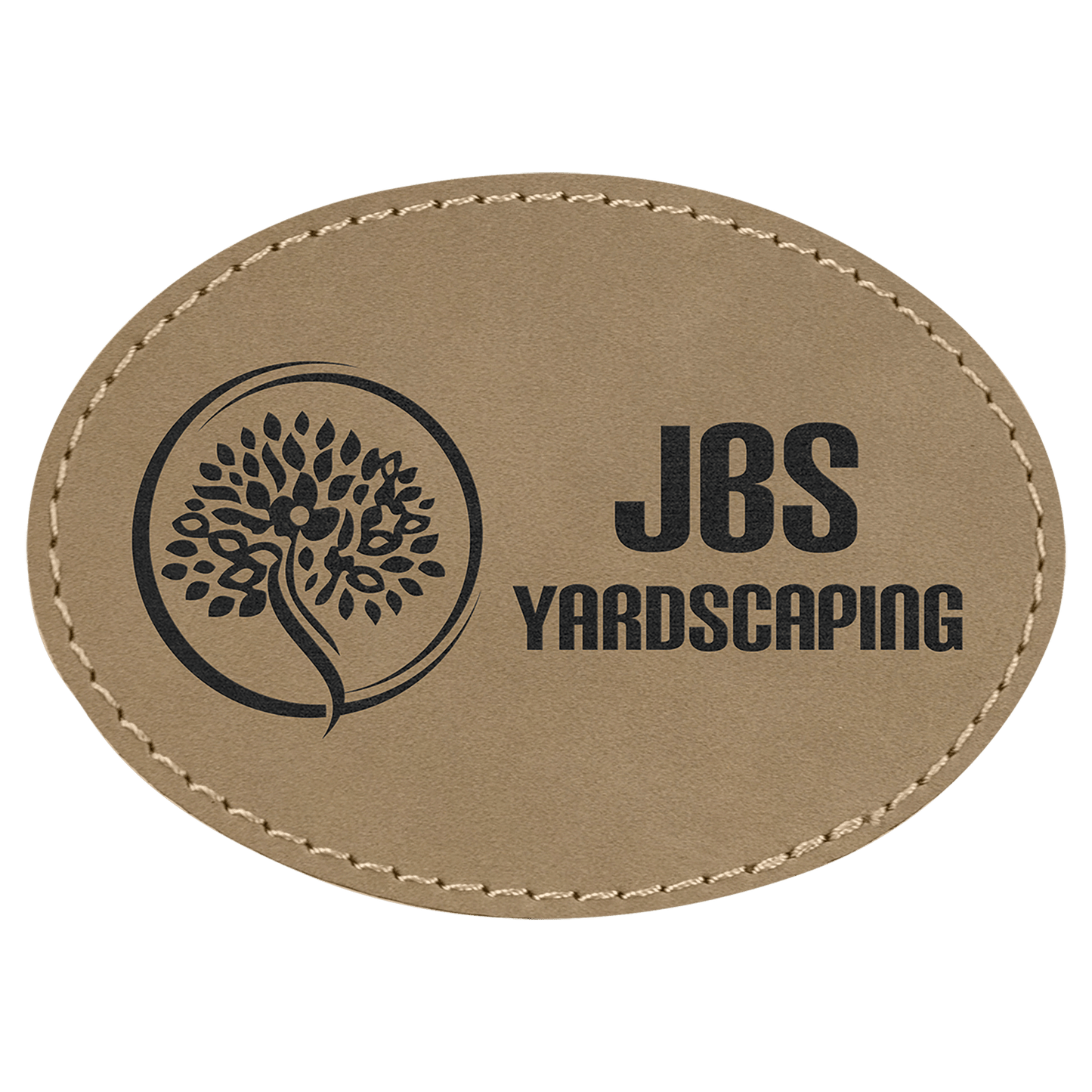 Light Brown 3 1/2" x 2 1/2" Laserable Leatherette Oval Patch with Adhesive