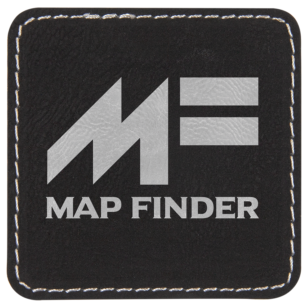 Black/Silver 2 1/2" x 2 1/2" Square Laserable Leatherette Patch with Adhesive