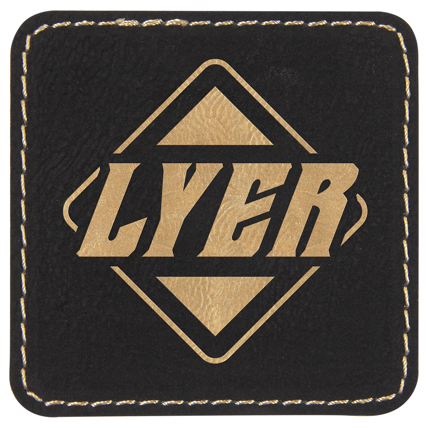 Black/Gold 2 1/2" x 2 1/2" Laserable Leatherette Square Patch with Kota Pro Adhesive