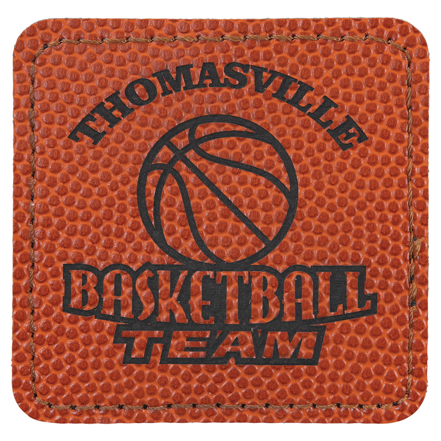 Basketball 2 1/2" x 2 1/2" Laserable Leatherette Square Patch with Kota Pro Adhesive