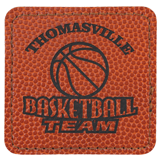 Basketball 2 1/2" x 2 1/2" Laserable Leatherette Square Patch with Kota Pro Adhesive