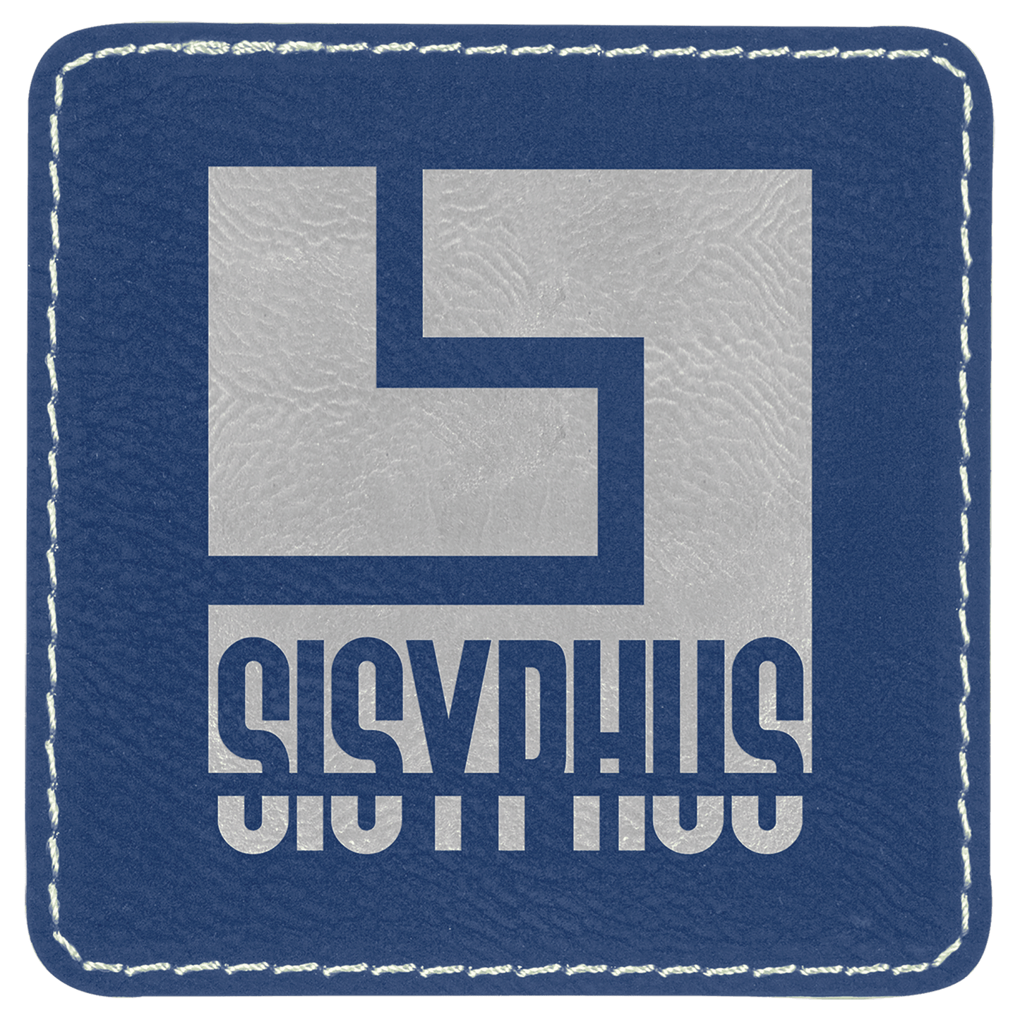Blue/Silver 3" x 3" Laserable Leatherette Square Patch with Kota Pro Adhesive