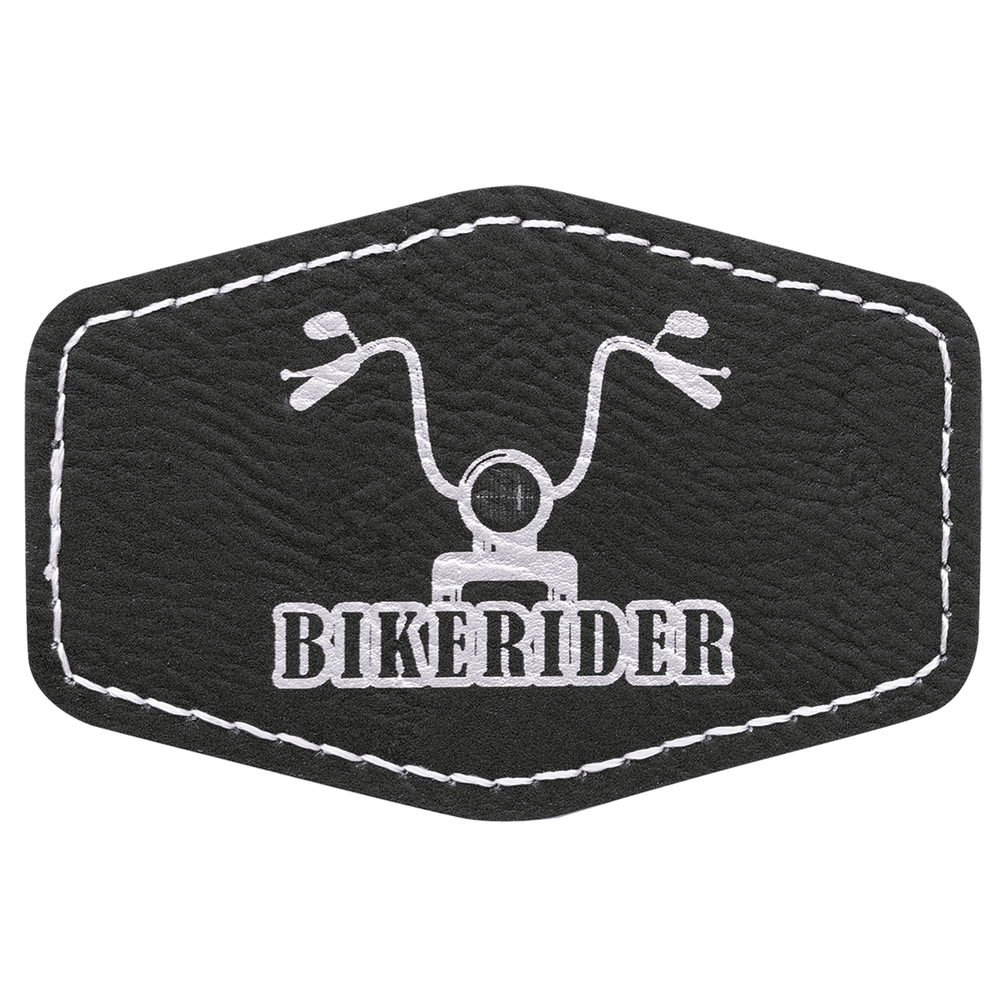 Black/Silver 3" x 2" Laserable Leatherette Hex Patch with Kota Pro Adhesive