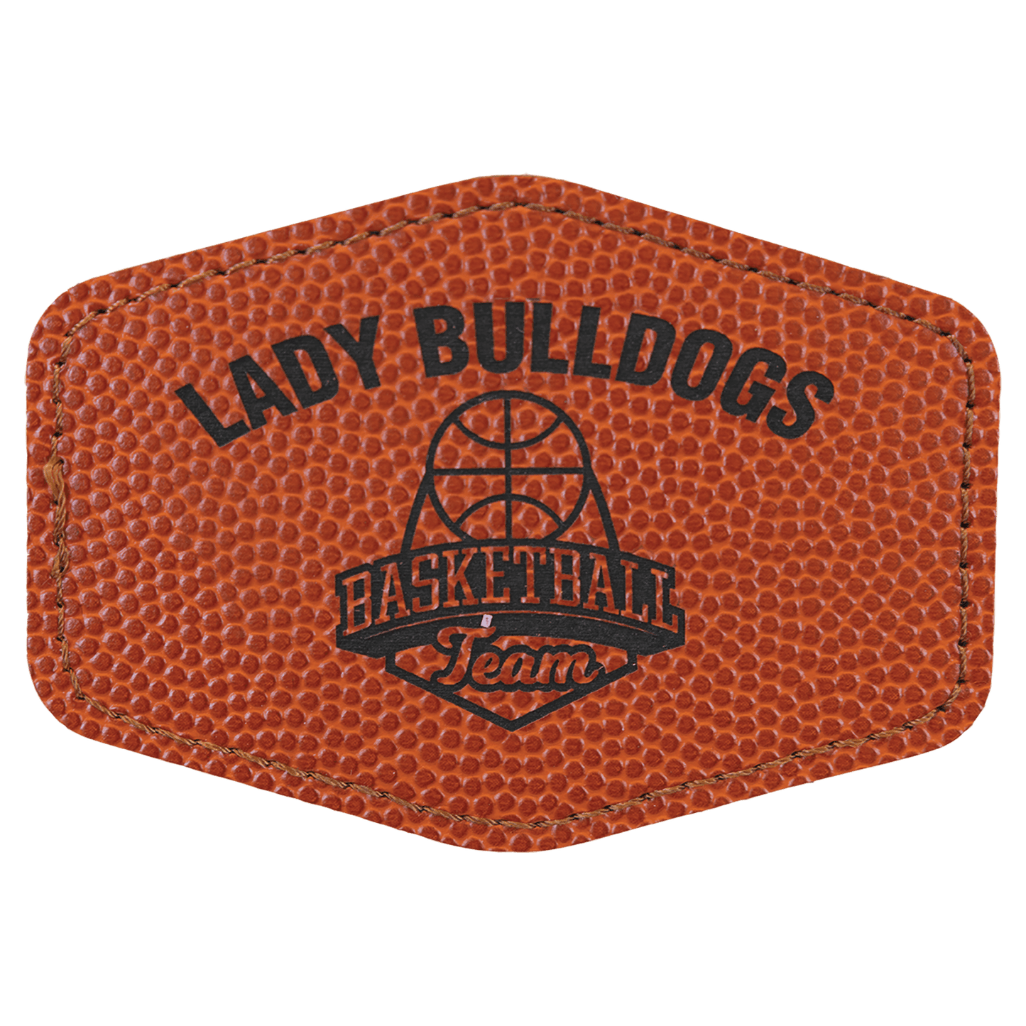Basketball 3 1/2" x 2 1/2" Laserable Leatherette Hex Patch with Kota Pro Adhesive