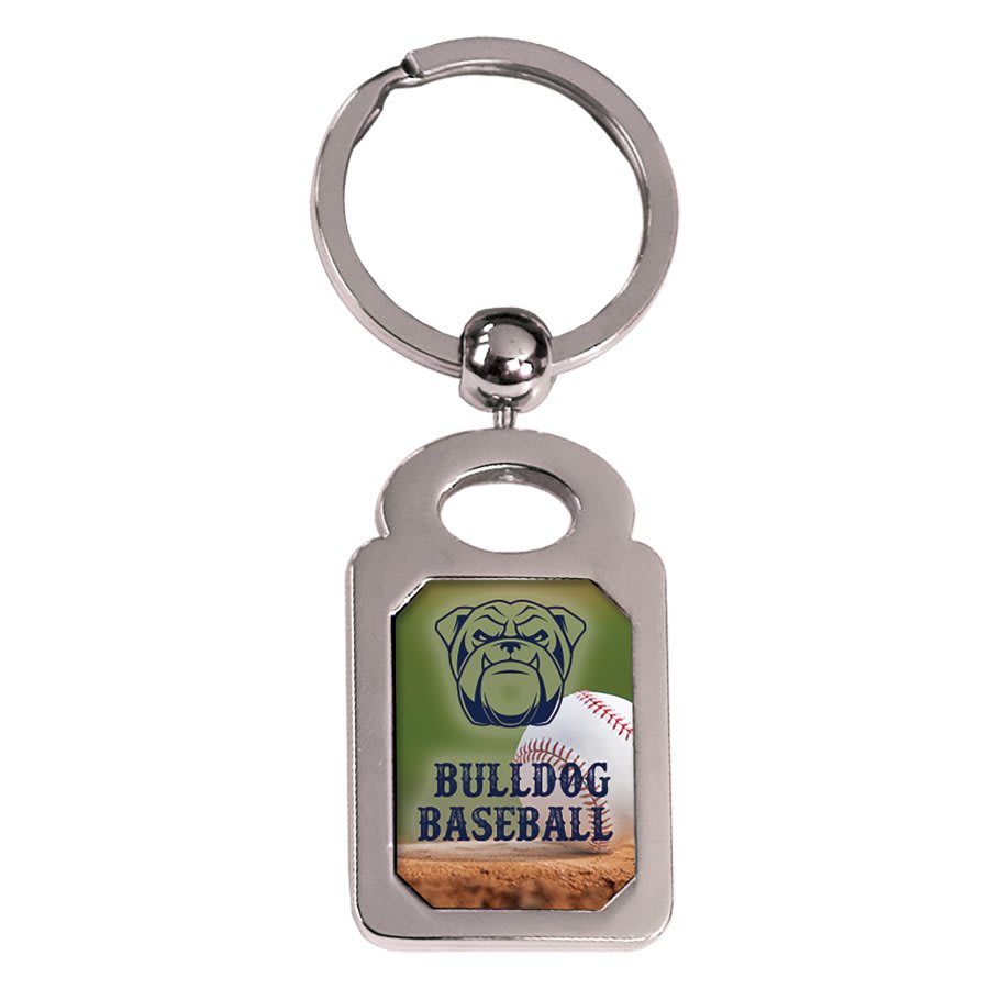 1" x 1 3/8" Silver Rectangle Sublimatable Keychain with White Insert