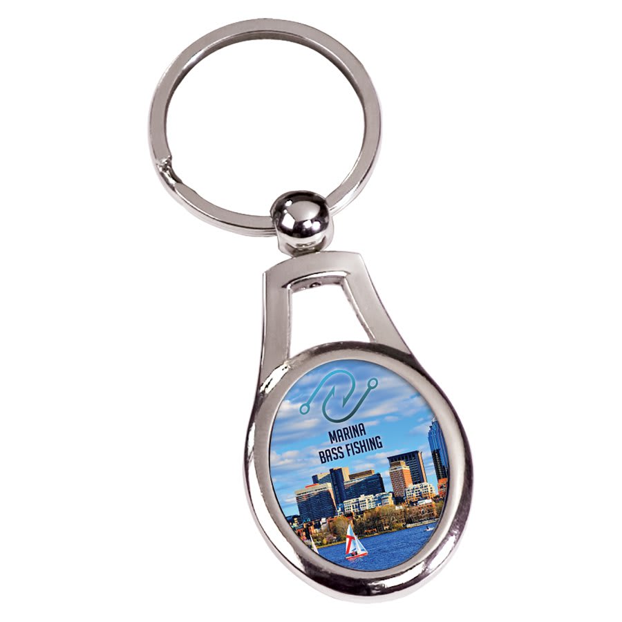 1 1/4" x 1 3/8" Silver Oval Sublimatable Keychain with White Insert