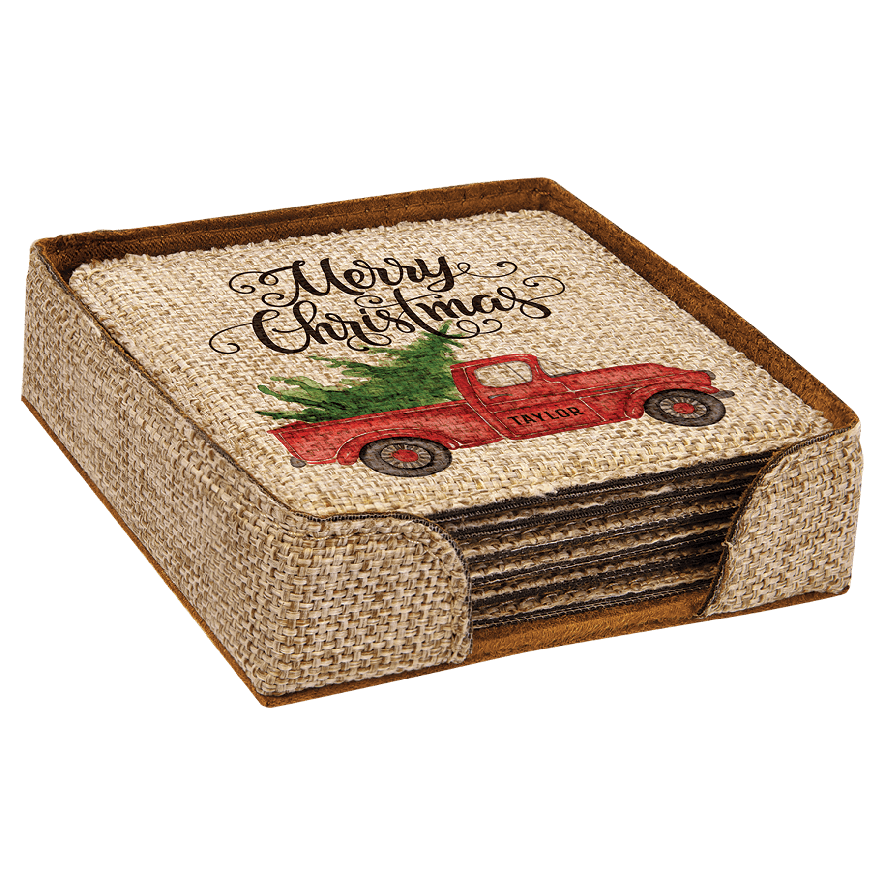 4" x 4" Sublimatable Burlap Square 6-Coaster Set