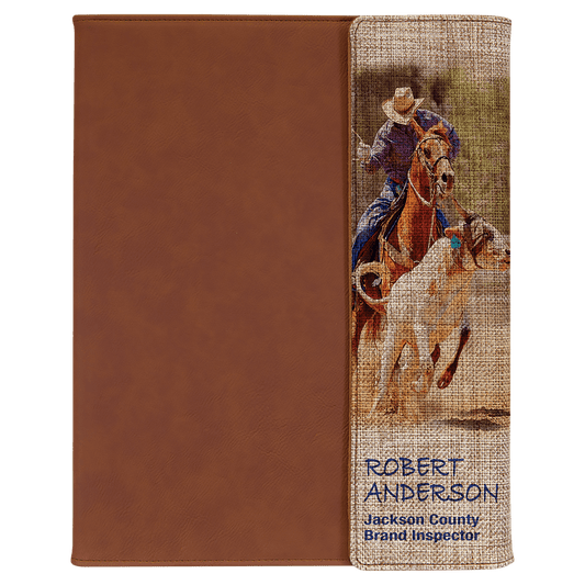 9 1/2" x 12" Rawhide with Sublimatable Burlap Portfolio with Notepad