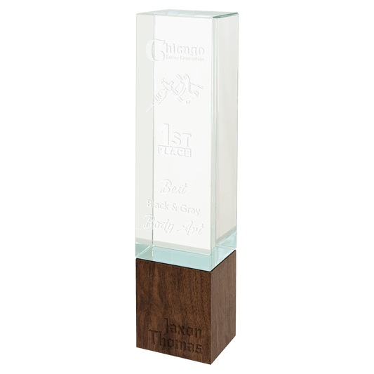 9 3/4" Rectangle Sierra Glass with Walnut Base