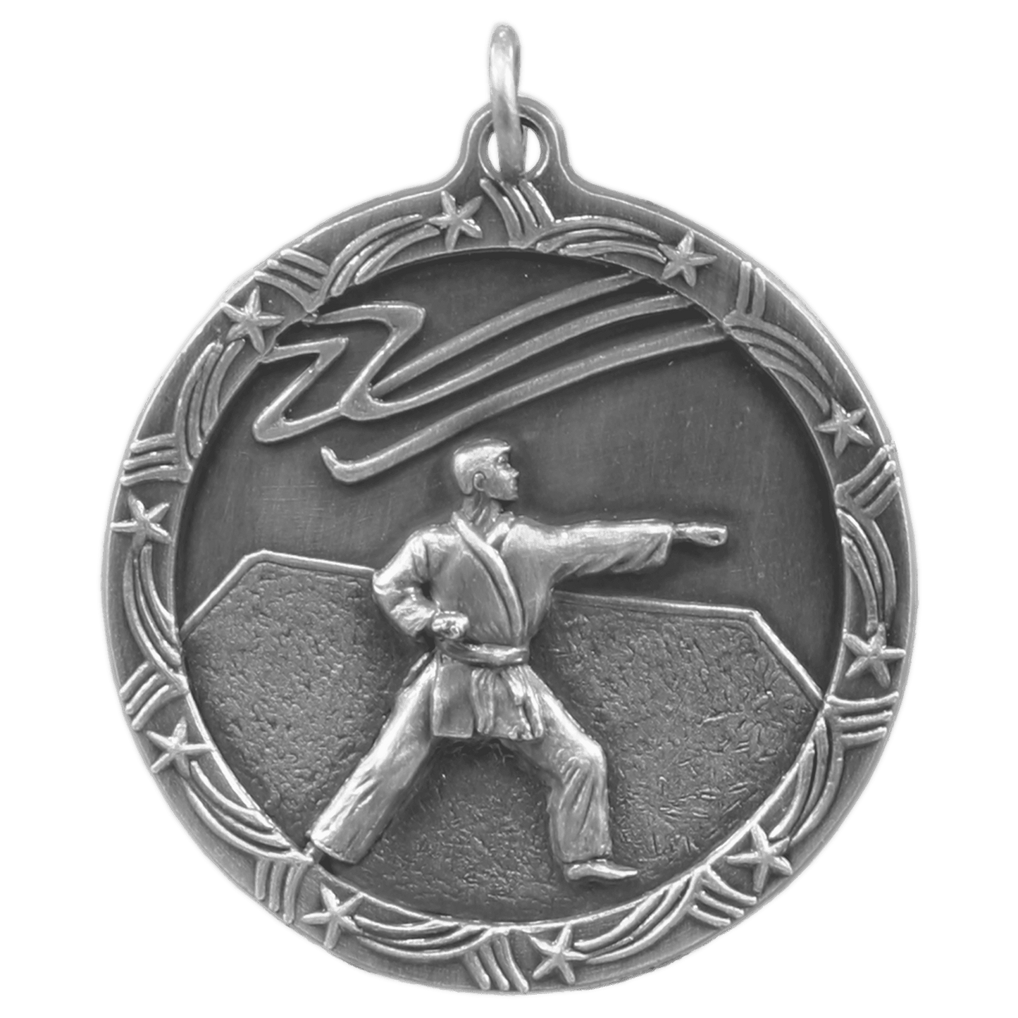 Antique Silver 1 3/4" Martial Arts Shooting Star Medal
