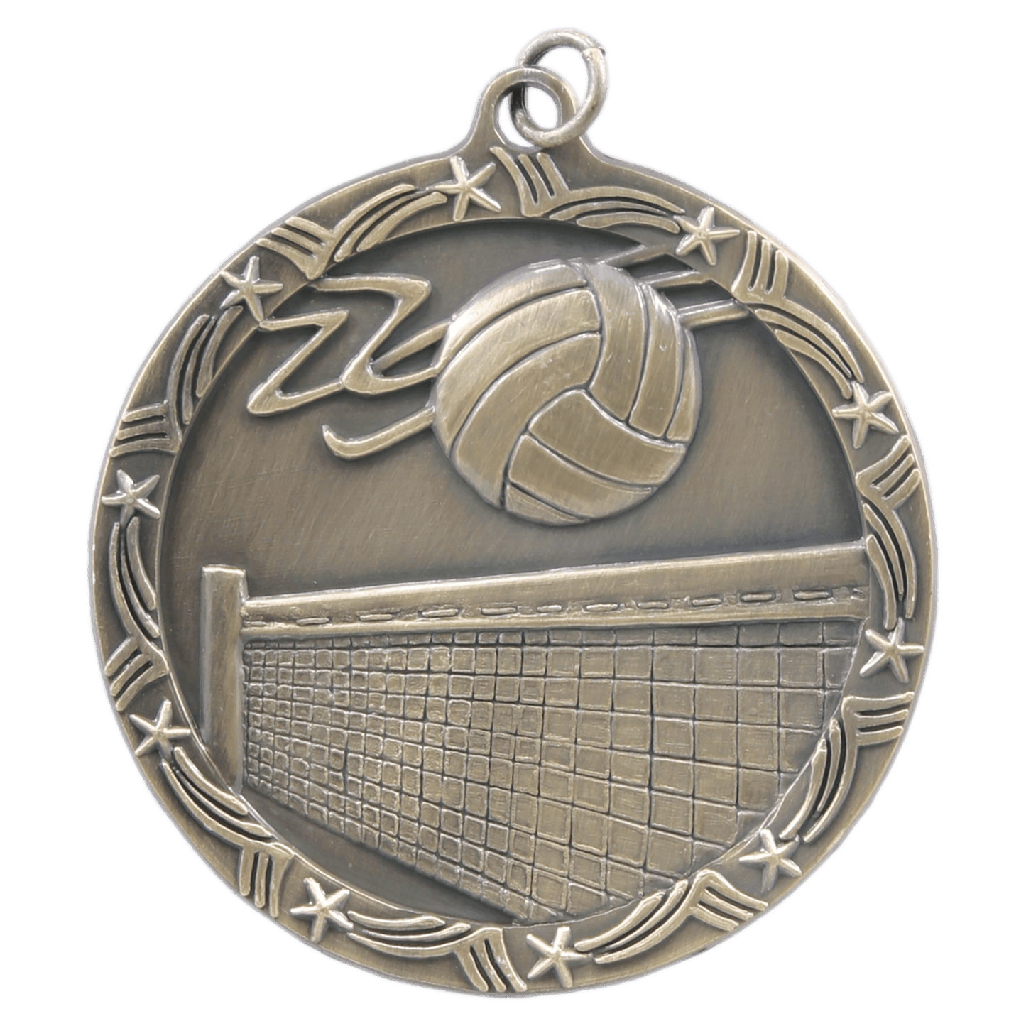 Antique Gold 2 1/2" Volleyball Shooting Star Medal